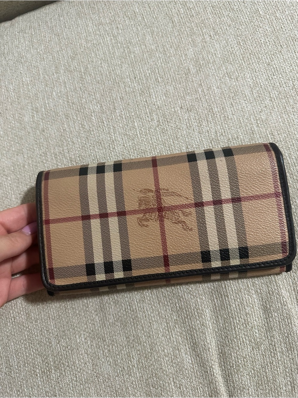 Burberry Beige Plaid Continental Wallet with Black Trim